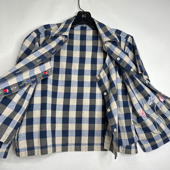 RARE Vintage 2-in-1 Blue Gingham Embroidered Shirt & Vest Women M Tulips Twofer - Picture 9 of 15